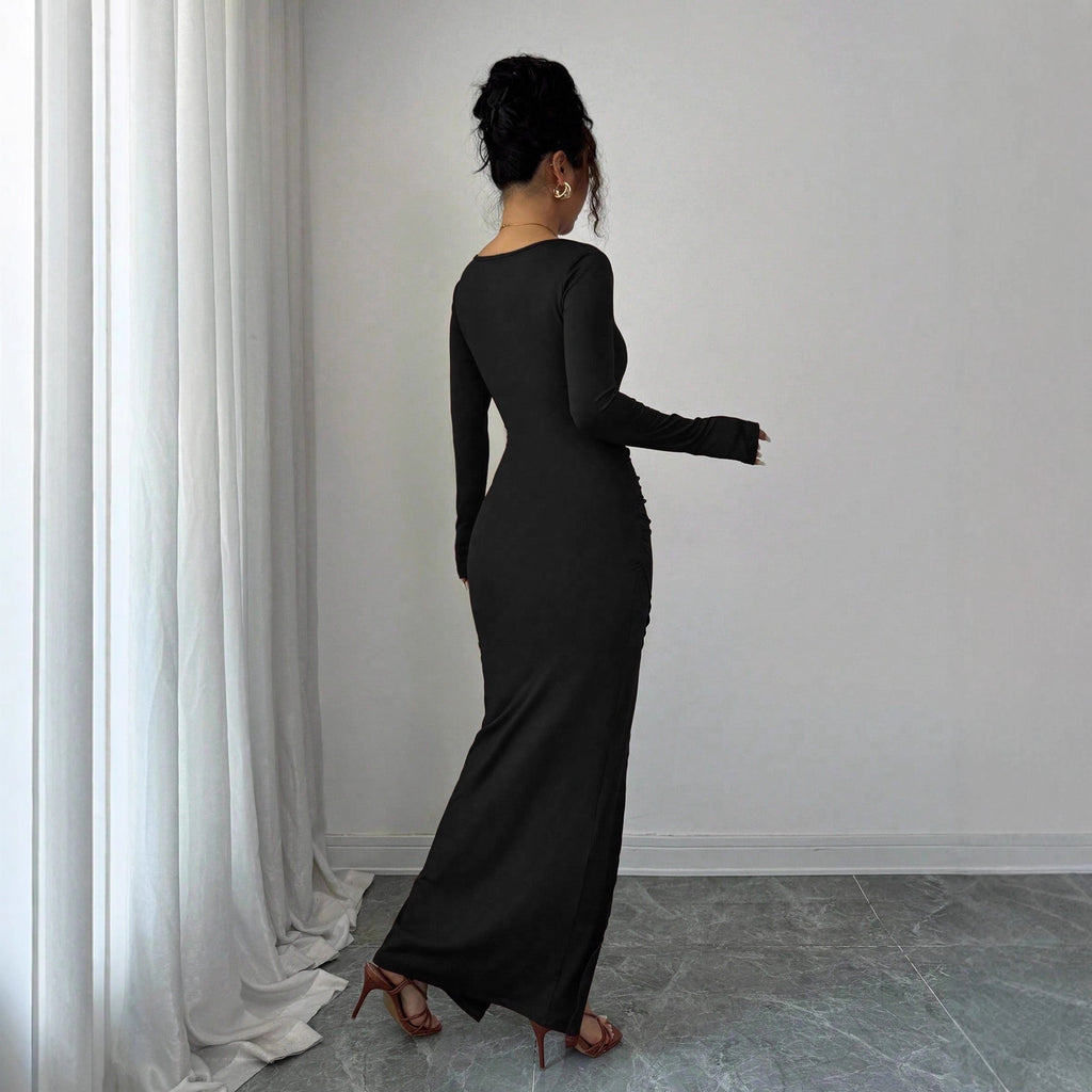 Women's Sienna Ruched Slit Maxi Dress - Back view
