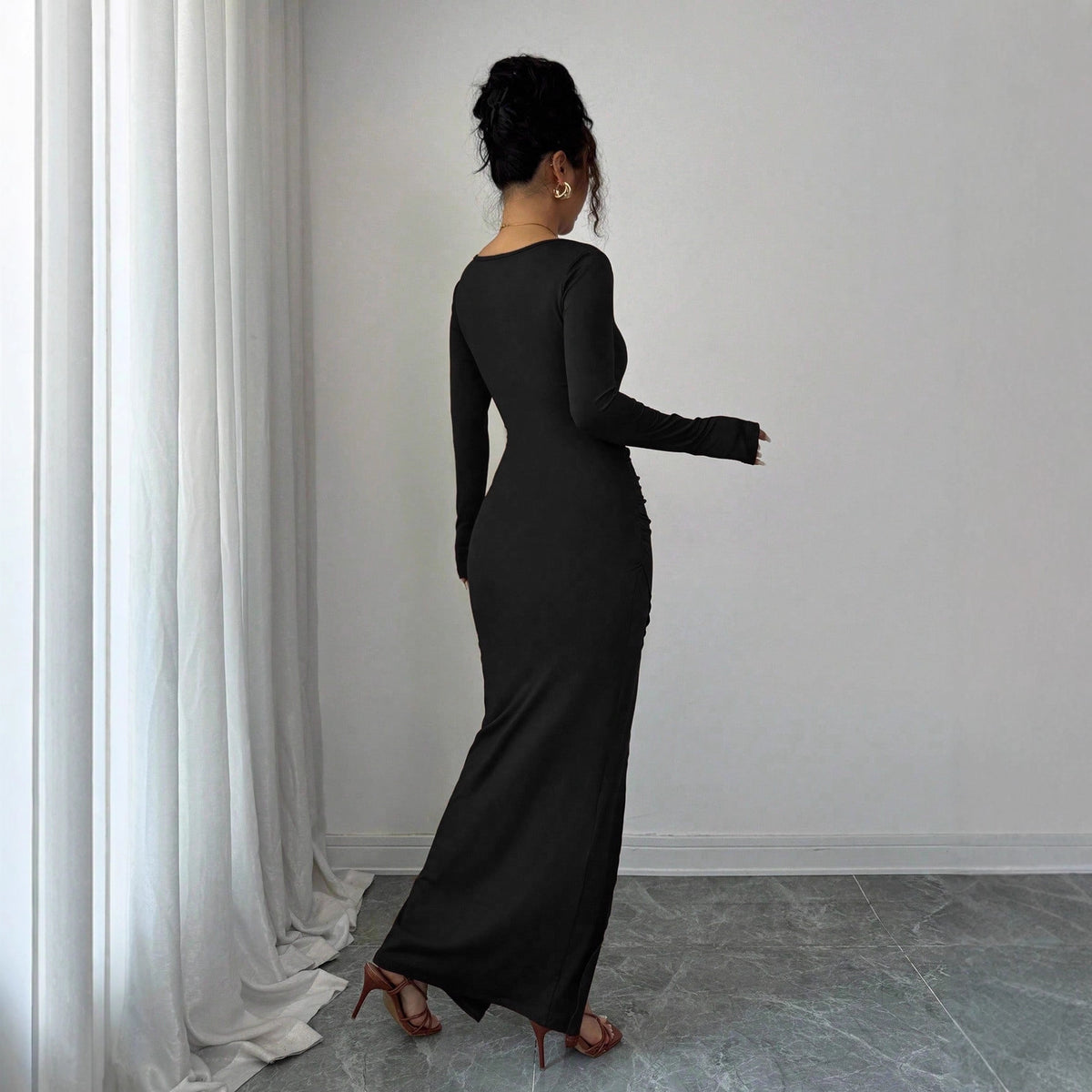 Women's Sienna Ruched Slit Maxi Dress - Back view
