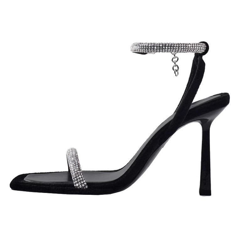 Rhinestone Square Toe Heels