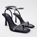 Rhinestone Square Toe Heels
