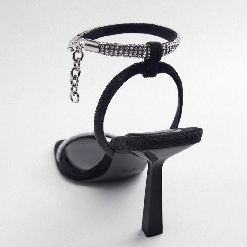 Rhinestone Square Toe Heels
