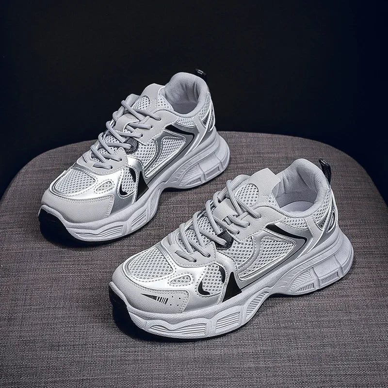 Women's Silver Chunky Platform Sneakers